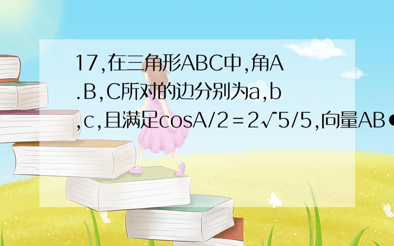 17,在三角形ABC中,角A.B,C所对的边分别为a,b,c,且满足cosA/2＝2√5/5,向量AB●向量AC＝3.求