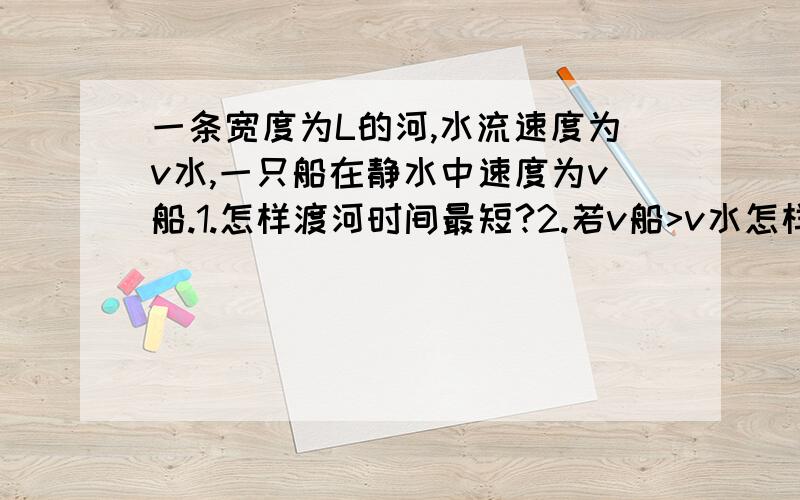 一条宽度为L的河,水流速度为v水,一只船在静水中速度为v船.1.怎样渡河时间最短?2.若v船>v水怎样渡河位移最