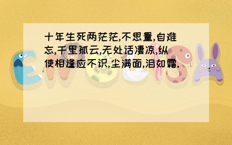 十年生死两茫茫,不思量,自难忘,千里孤云,无处话凄凉,纵使相逢应不识,尘满面,泪如霜.