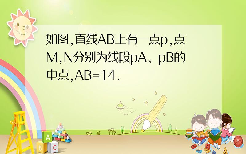 如图,直线AB上有一点p,点M,N分别为线段pA、pB的中点,AB=14.