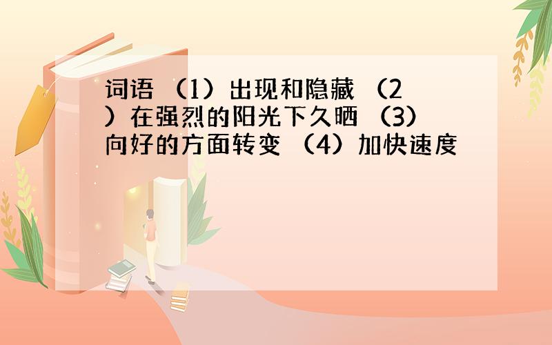 词语 （1）出现和隐藏 （2）在强烈的阳光下久晒 （3）向好的方面转变 （4）加快速度