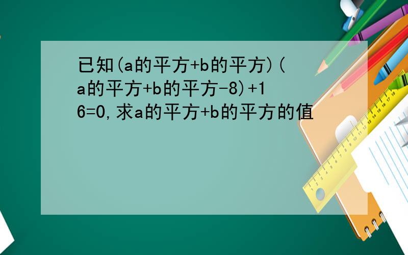 已知(a的平方+b的平方)(a的平方+b的平方-8)+16=0,求a的平方+b的平方的值