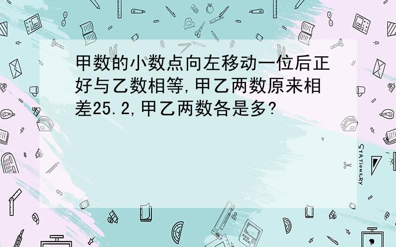 甲数的小数点向左移动一位后正好与乙数相等,甲乙两数原来相差25.2,甲乙两数各是多?