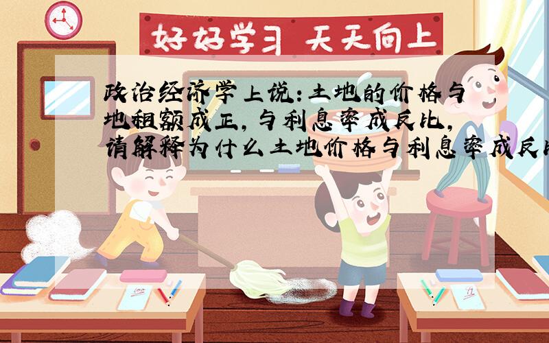 政治经济学上说:土地的价格与地租额成正,与利息率成反比,请解释为什么土地价格与利息率成反比啊?