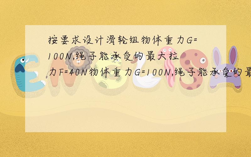 按要求设计滑轮组物体重力G=100N,绳子能承受的最大拉力F=40N物体重力G=100N,绳子能承受的最大拉力F=40N