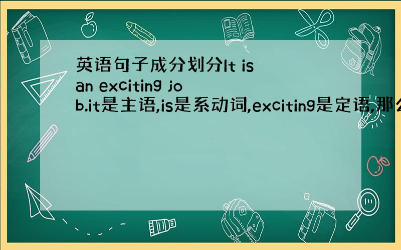 英语句子成分划分It is an exciting job.it是主语,is是系动词,exciting是定语,那么an和