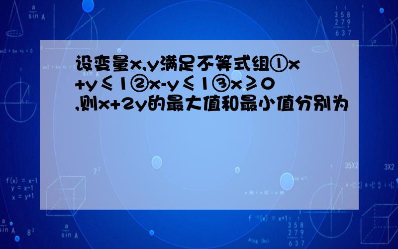 设变量x,y满足不等式组①x+y≤1②x-y≤1③x≥0,则x+2y的最大值和最小值分别为