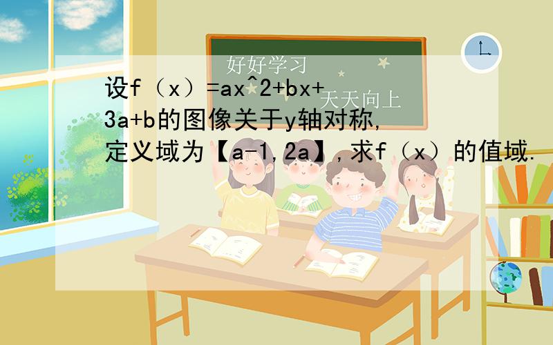 设f（x）=ax^2+bx+3a+b的图像关于y轴对称,定义域为【a-1,2a】,求f（x）的值域.