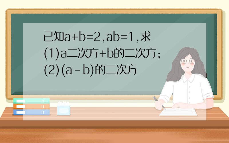 已知a+b=2,ab=1,求(1)a二次方+b的二次方;(2)(a-b)的二次方