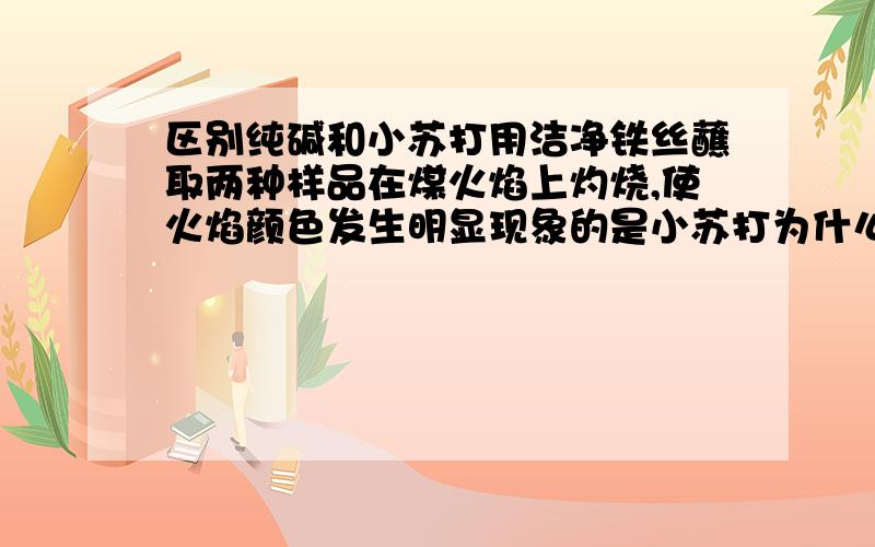 区别纯碱和小苏打用洁净铁丝蘸取两种样品在煤火焰上灼烧,使火焰颜色发生明显现象的是小苏打为什么错?