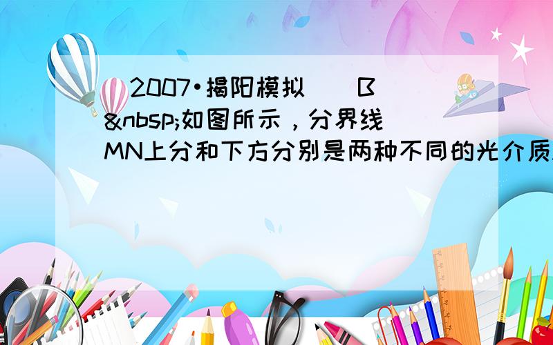 （2007•揭阳模拟）（B） 如图所示，分界线MN上分和下方分别是两种不同的光介质A和B，一细束由红和紫两种单