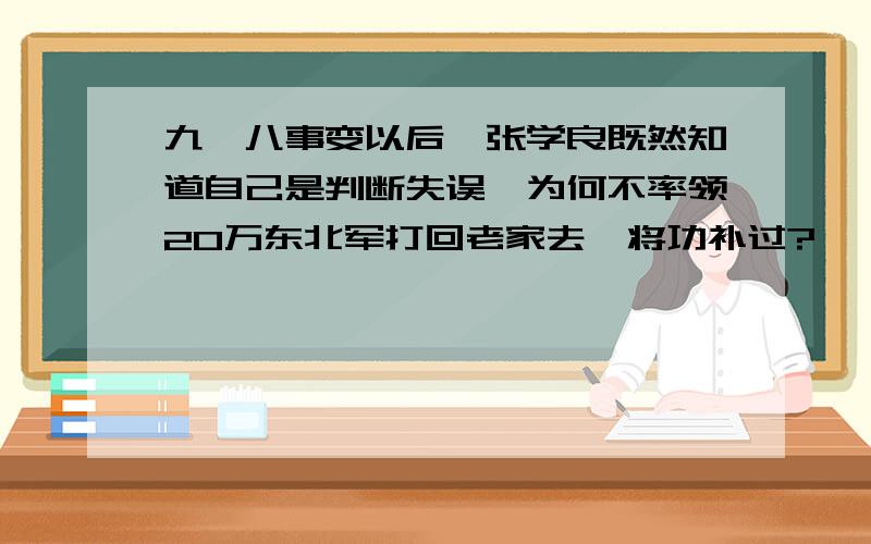 九一八事变以后,张学良既然知道自己是判断失误,为何不率领20万东北军打回老家去,将功补过?