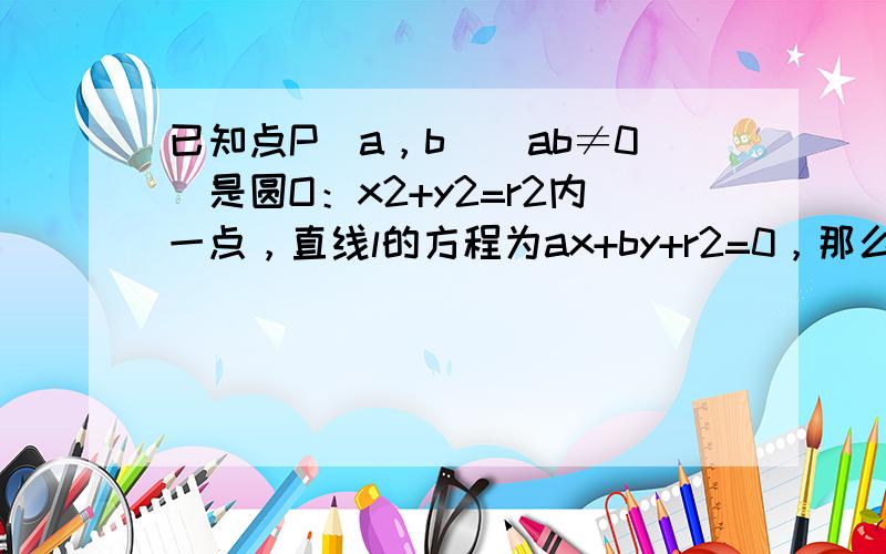 已知点P（a，b）（ab≠0）是圆O：x2+y2=r2内一点，直线l的方程为ax+by+r2=0，那么直线l与圆O的位置