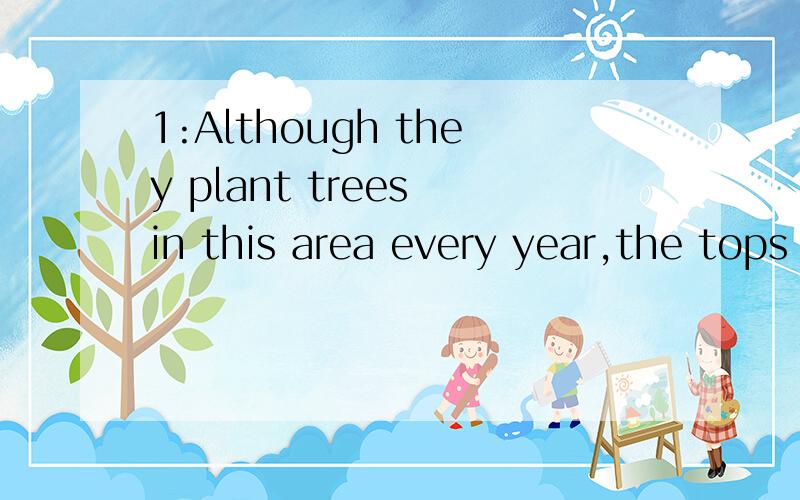 1:Although they plant trees in this area every year,the tops