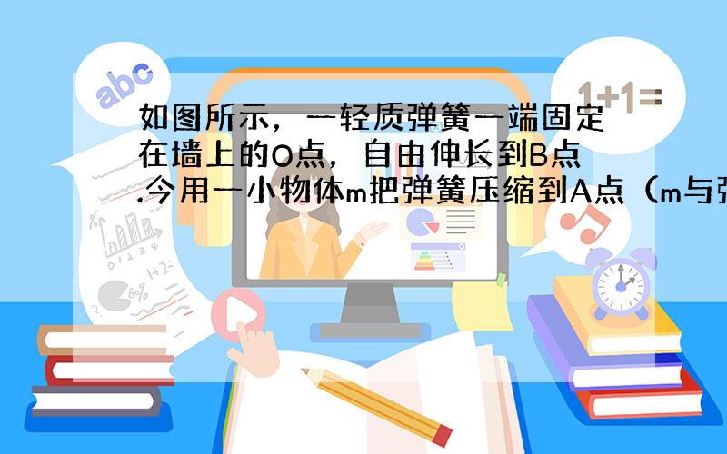 如图所示，一轻质弹簧一端固定在墙上的O点，自由伸长到B点.今用一小物体m把弹簧压缩到A点（m与弹簧不连接），然后释放，小