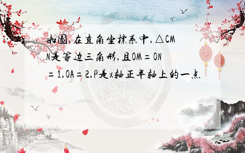 如图,在直角坐标系中,△CMN是等边三角形,且OM=ON=1,OA=2,P是x轴正半轴上的一点