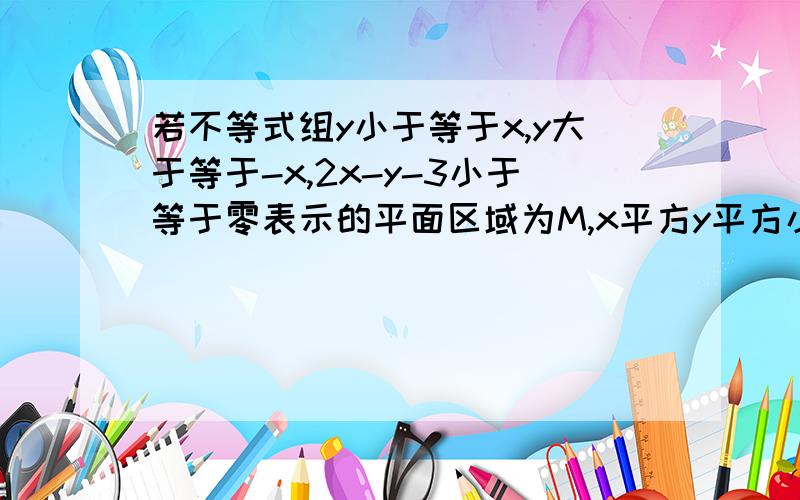 若不等式组y小于等于x,y大于等于-x,2x-y-3小于等于零表示的平面区域为M,x平方y平方小于等于1所表示的...