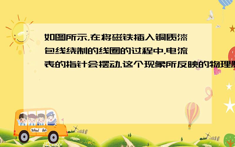 如图所示，在将磁铁插入铜质漆包线绕制的线圈的过程中，电流表的指针会摆动.这个现象所反映的物理原理，在下列电气设备中得到应