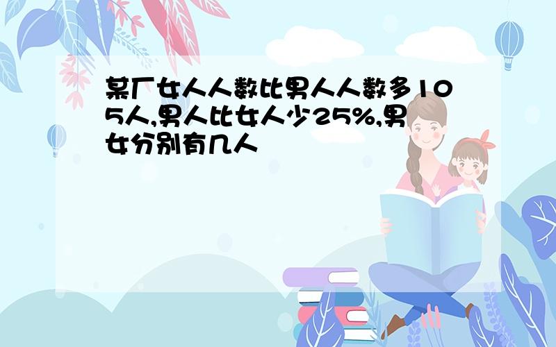 某厂女人人数比男人人数多105人,男人比女人少25%,男女分别有几人