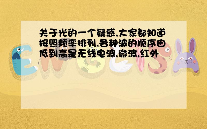 关于光的一个疑惑,大家都知道按照频率排列,各种波的顺序由低到高是无线电波,微波,红外