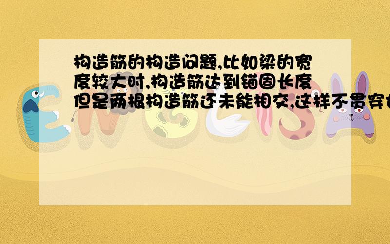 构造筋的构造问题,比如梁的宽度较大时,构造筋达到锚固长度但是两根构造筋还未能相交,这样不贯穿也可以