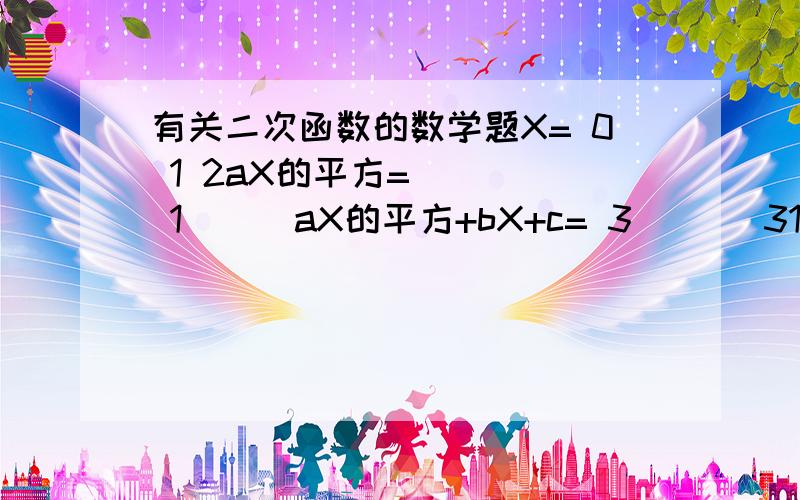 有关二次函数的数学题X= 0 1 2aX的平方= （ ） 1 （ ）aX的平方+bX+c= 3 （ ） 31.在括号里填