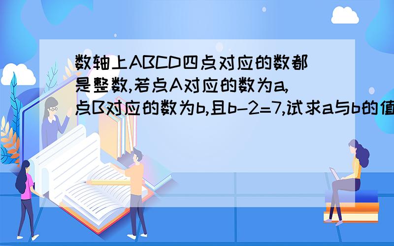 数轴上ABCD四点对应的数都是整数,若点A对应的数为a,点B对应的数为b,且b-2=7,试求a与b的值