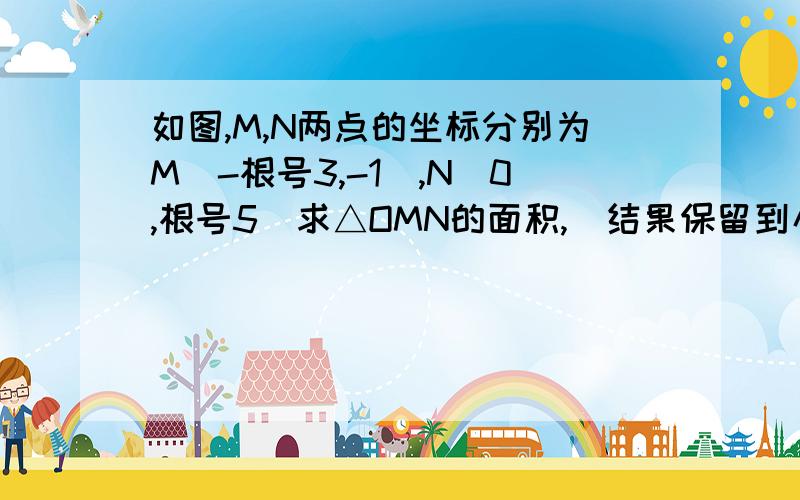 如图,M,N两点的坐标分别为M（-根号3,-1）,N（0,根号5）求△OMN的面积,（结果保留到小数点的后两位)