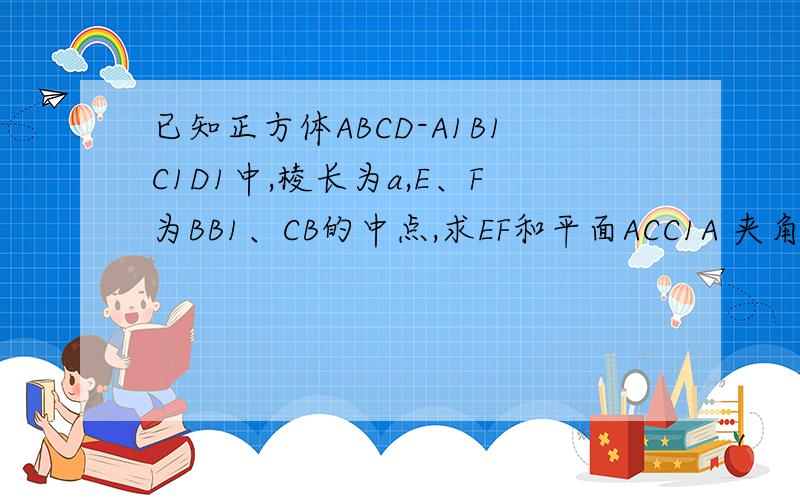 已知正方体ABCD-A1B1C1D1中,棱长为a,E、F为BB1、CB的中点,求EF和平面ACC1A 夹角