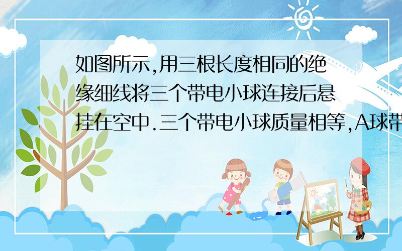 如图所示,用三根长度相同的绝缘细线将三个带电小球连接后悬挂在空中.三个带电小球质量相等,A球带正电,平衡时三根绝缘细线都