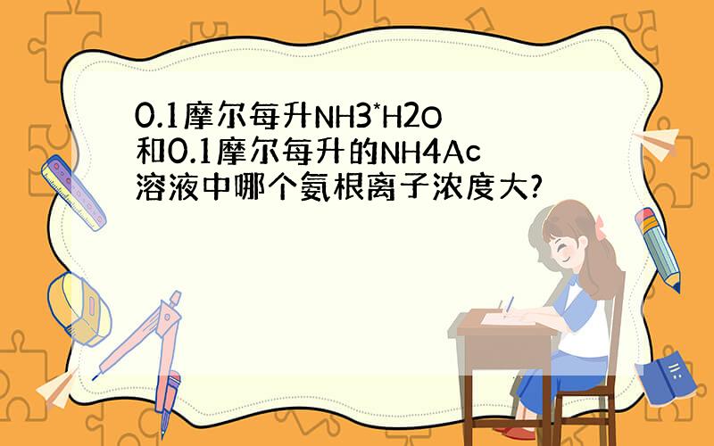 0.1摩尔每升NH3*H2O和0.1摩尔每升的NH4Ac溶液中哪个氨根离子浓度大?