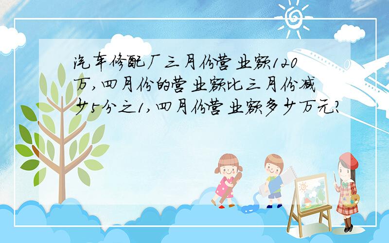 汽车修配厂三月份营业额120万,四月份的营业额比三月份减少5分之1,四月份营业额多少万元?