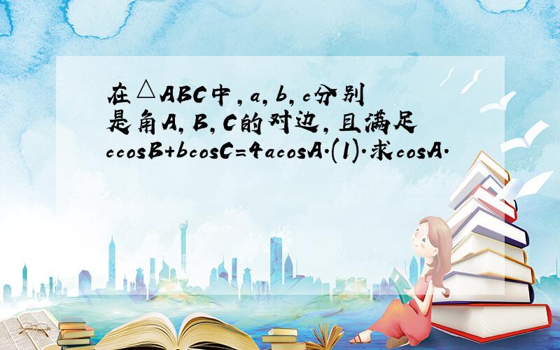 在△ABC中,a,b,c分别是角A,B,C的对边,且满足ccosB+bcosC=4acosA.(1).求cosA.