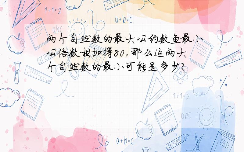 两个自然数的最大公约数鱼最小公倍数相加得80,那么这两大个自然数的最小可能是多少?