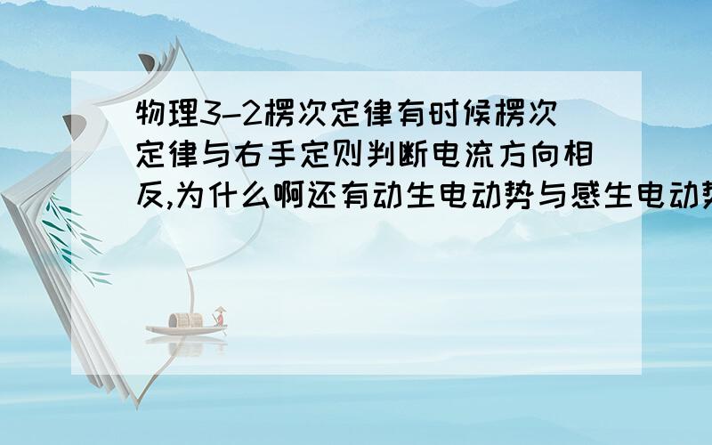 物理3-2楞次定律有时候楞次定律与右手定则判断电流方向相反,为什么啊还有动生电动势与感生电动势分别怎么产生的啊