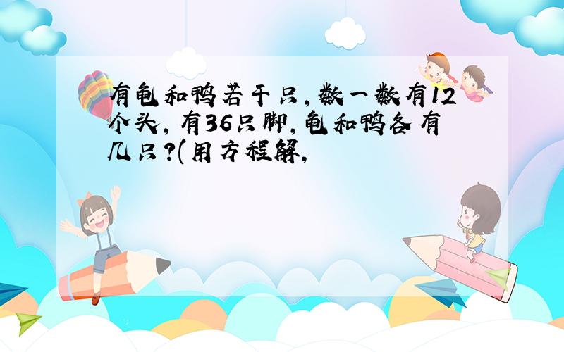 有龟和鸭若干只,数一数有12个头,有36只脚,龟和鸭各有几只?(用方程解,