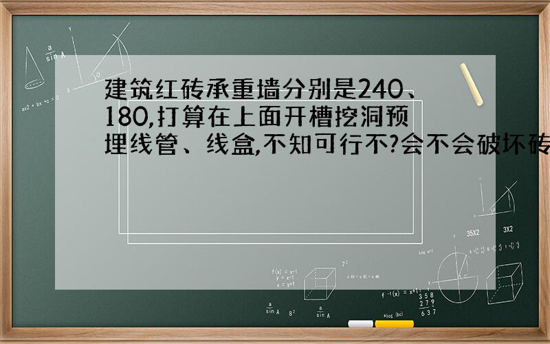 建筑红砖承重墙分别是240、180,打算在上面开槽挖洞预埋线管、线盒,不知可行不?会不会破坏砖墙的承重结