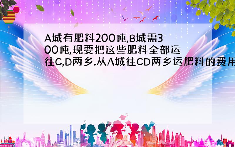 A城有肥料200吨,B城需300吨,现要把这些肥料全部运往C,D两乡.从A城往CD两乡运肥料的费用分别为每吨15元