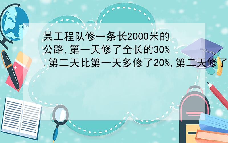 某工程队修一条长2000米的公路,第一天修了全长的30%,第二天比第一天多修了20%,第二天修了多少米.