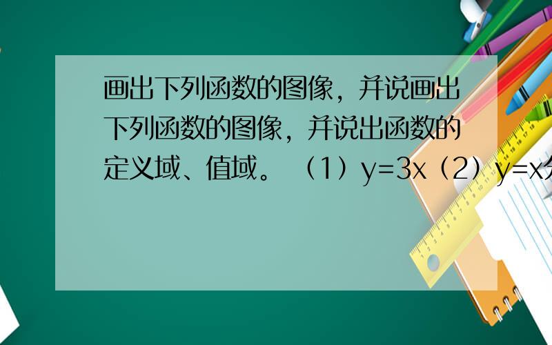 画出下列函数的图像，并说画出下列函数的图像，并说出函数的定义域、值域。 （1）y=3x（2）y=x分之7（3）y-4x+