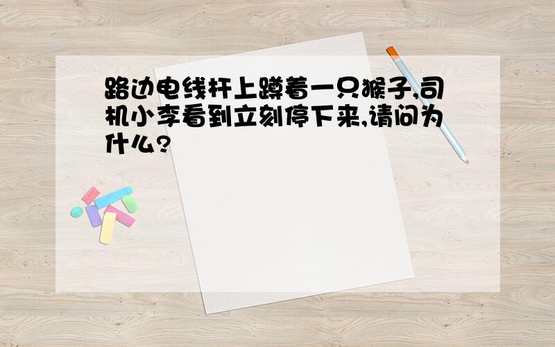 路边电线杆上蹲着一只猴子,司机小李看到立刻停下来,请问为什么?