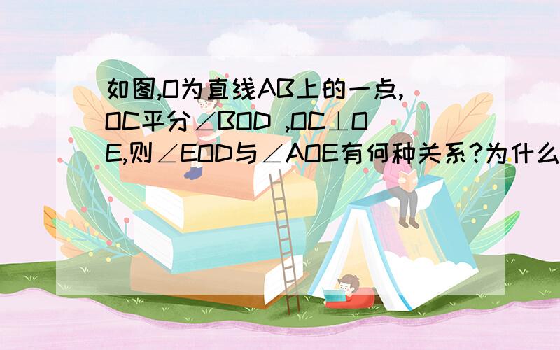 如图,O为直线AB上的一点,OC平分∠BOD ,OC⊥OE,则∠EOD与∠AOE有何种关系?为什么?