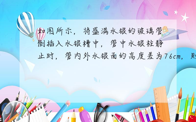 如图所示，将盛满水银的玻璃管倒插入水银槽中，管中水银柱静止时，管内外水银面的高度差为76cm，则此时外界的大气压为 __