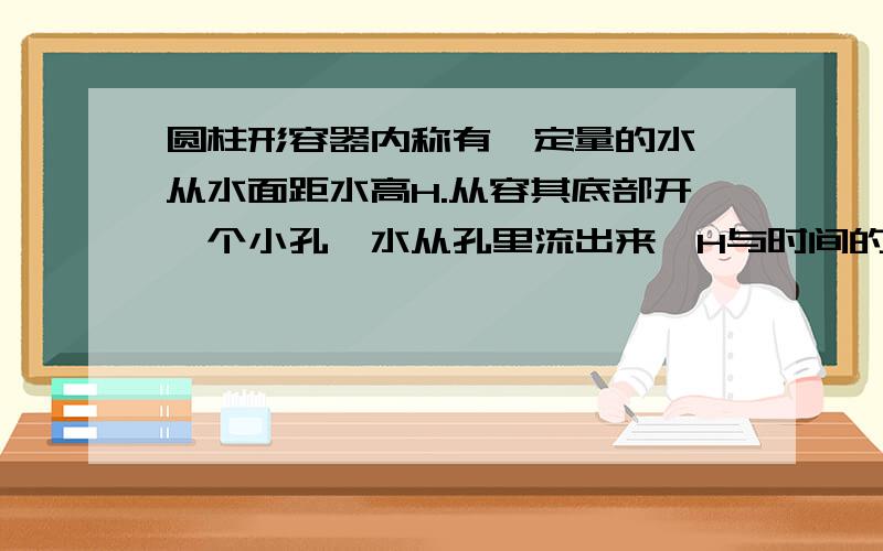 圆柱形容器内称有一定量的水,从水面距水高H.从容其底部开一个小孔,水从孔里流出来,H与时间的图像