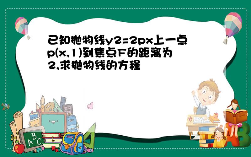 已知抛物线y2=2px上一点p(x,1)到焦点F的距离为2,求抛物线的方程