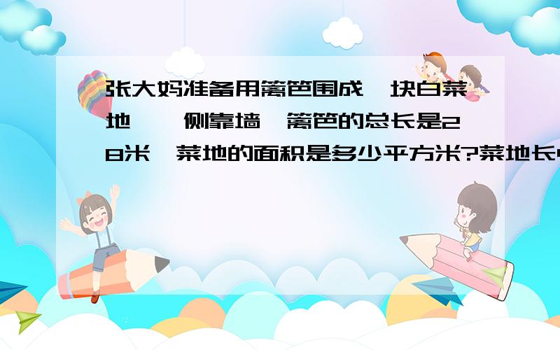 张大妈准备用篱笆围成一块白菜地,一侧靠墙,篱笆的总长是28米,菜地的面积是多少平方米?菜地长4米