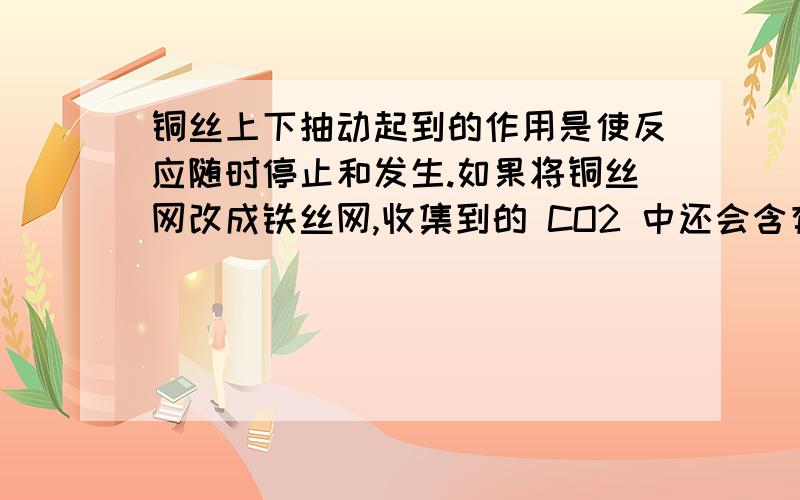 铜丝上下抽动起到的作用是使反应随时停止和发生.如果将铜丝网改成铁丝网,收集到的 CO2 中还会含有 H2.