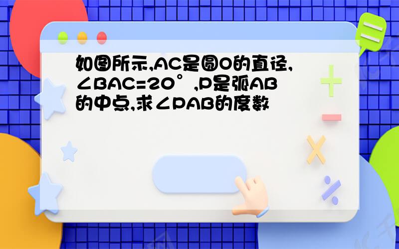 如图所示,AC是圆O的直径,∠BAC=20°,P是弧AB的中点,求∠PAB的度数