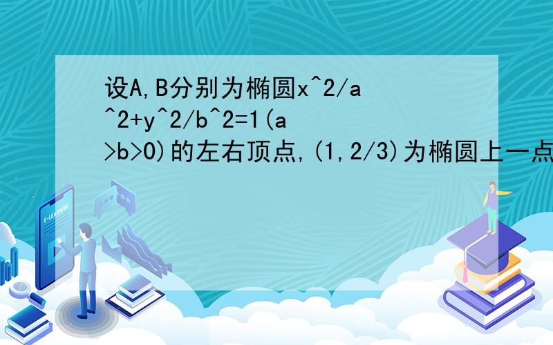 设A,B分别为椭圆x^2/a^2+y^2/b^2=1(a>b>0)的左右顶点,(1,2/3)为椭圆上一点