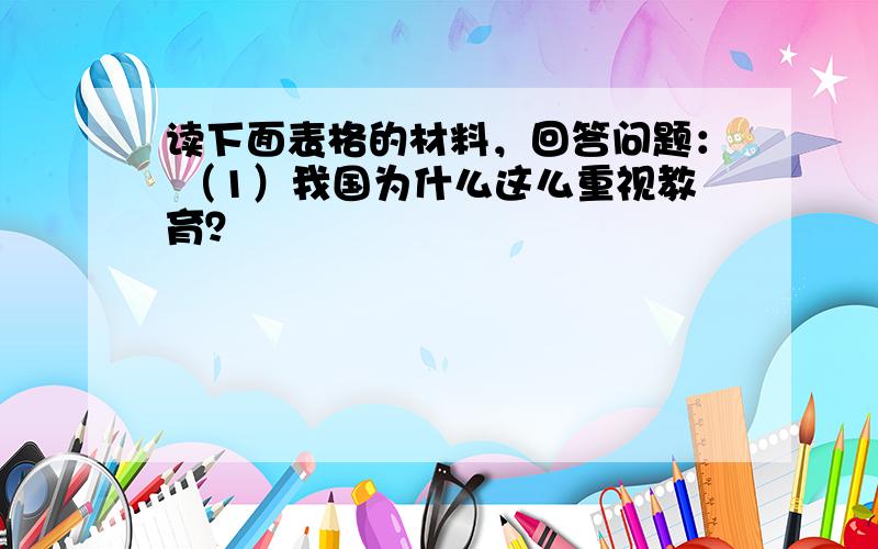 读下面表格的材料，回答问题： （1）我国为什么这么重视教育？